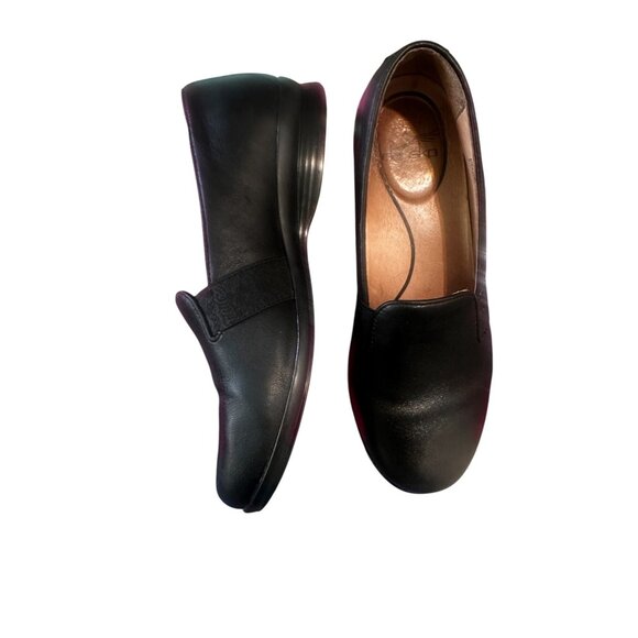 Dansko Farah Slip On Leather Loafers Womens 38 7.5 Black Floral Elastic Comfort - Picture 3 of 14
